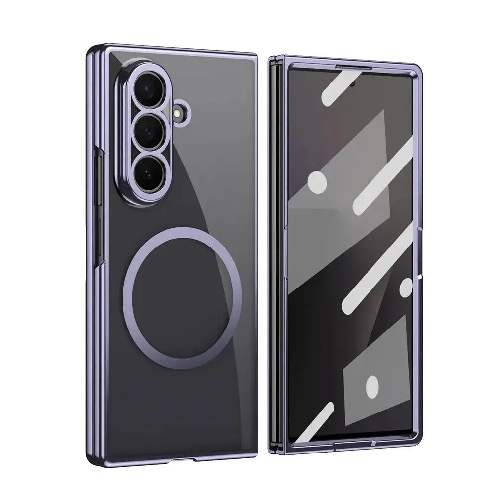 HD Clear Tempered Film Magnetic Case for Samsung Galaxy Z Fold, purple frame, MagSafe compatible