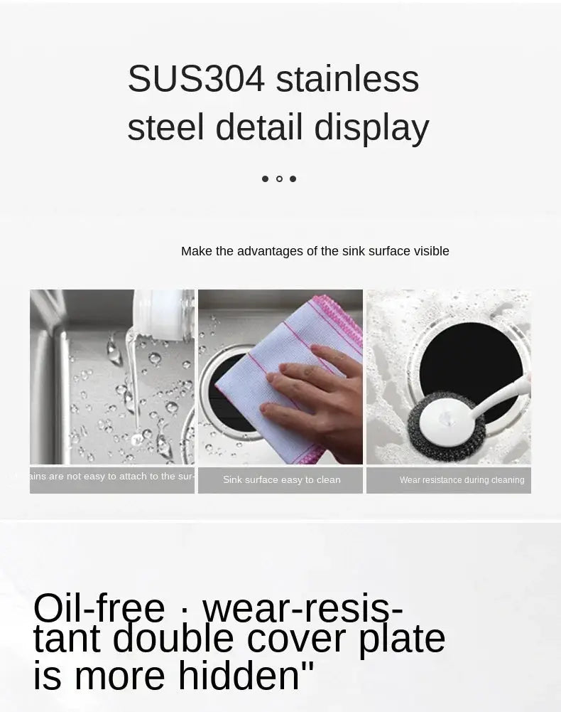 Hidden kitchen sink SUS304 stainless steel detail display with three close-up views