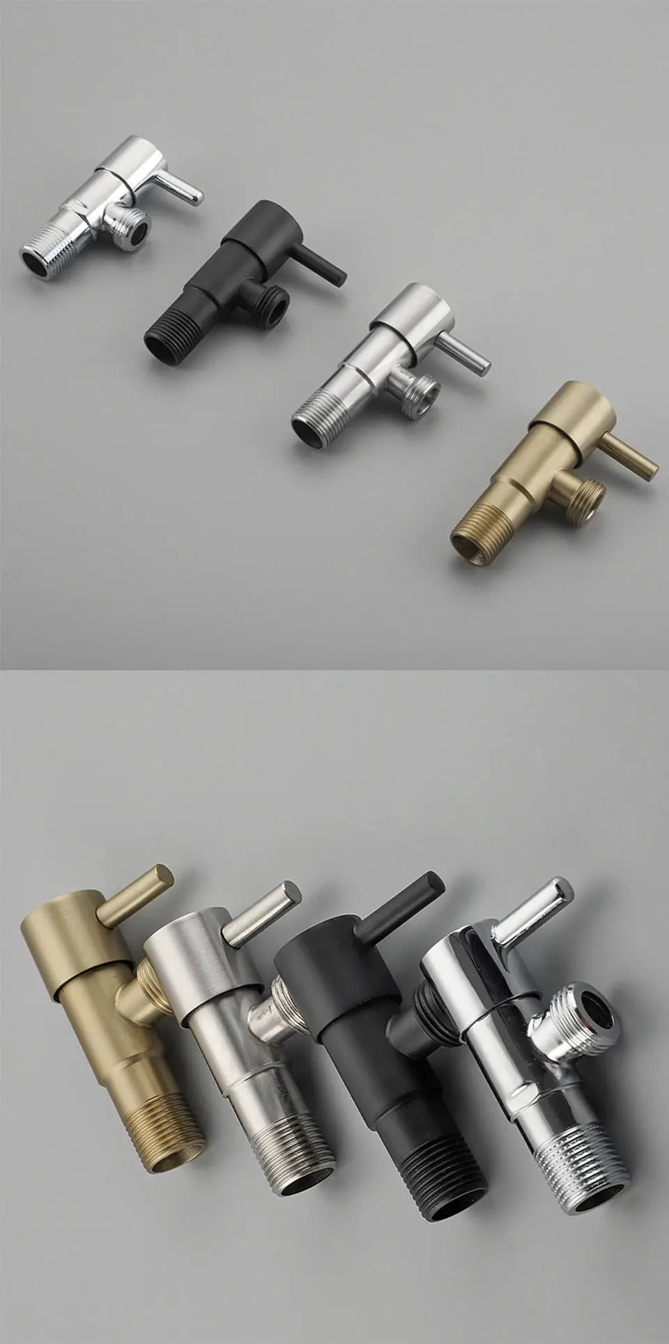 ULA single cold water valve for bidet faucet by Simples Market, angle valve in chrome, black and brass finishes.