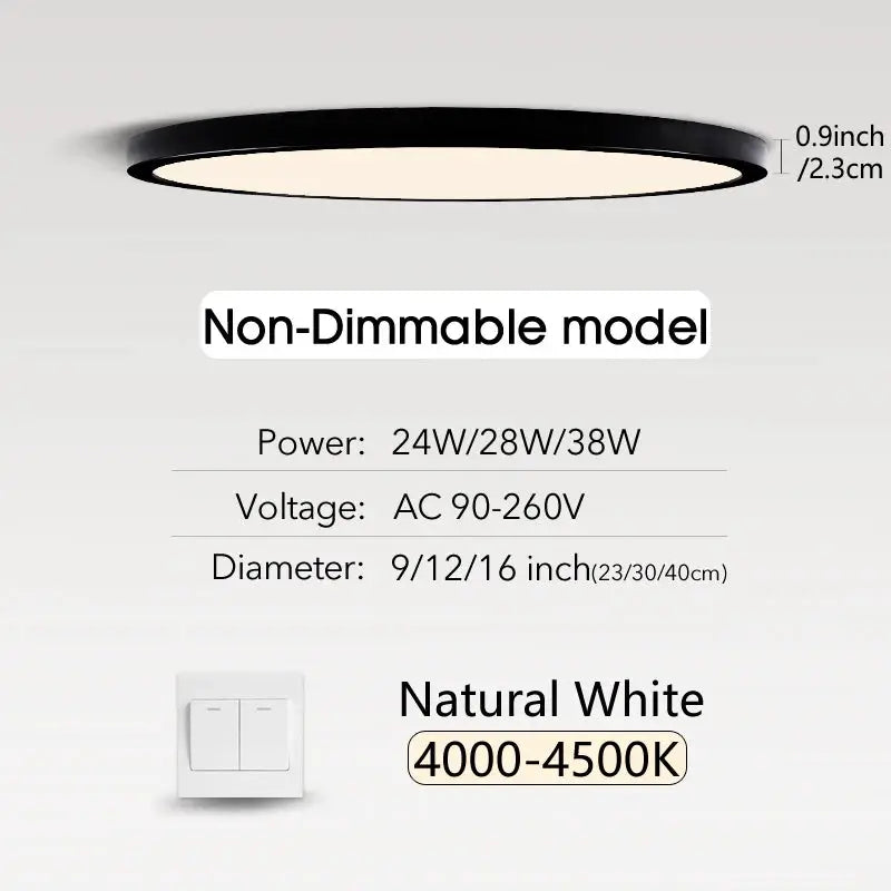 MARPOU ultra-thin LED ceiling light, non-dimmable, 24/28/38W, natural white 4000–4500K, Simples Market
