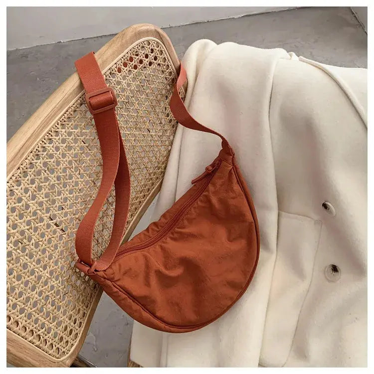 Casual nylon hobo crossbody bag for women in rust-orange with adjustable strap, Simples Market