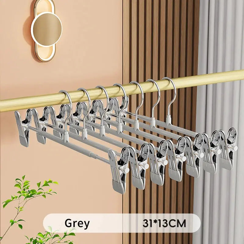 ClosetEase Five Pieces Adjustable Pants And Skirt Hangers With Non Slip Clips For Women Secure Grip To Prevent Slips