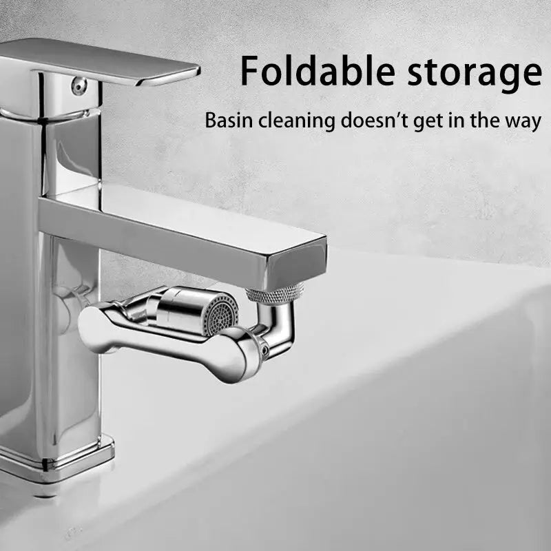Chrome 1080° swivel faucet with robot-arm sprayer head for bathroom sink