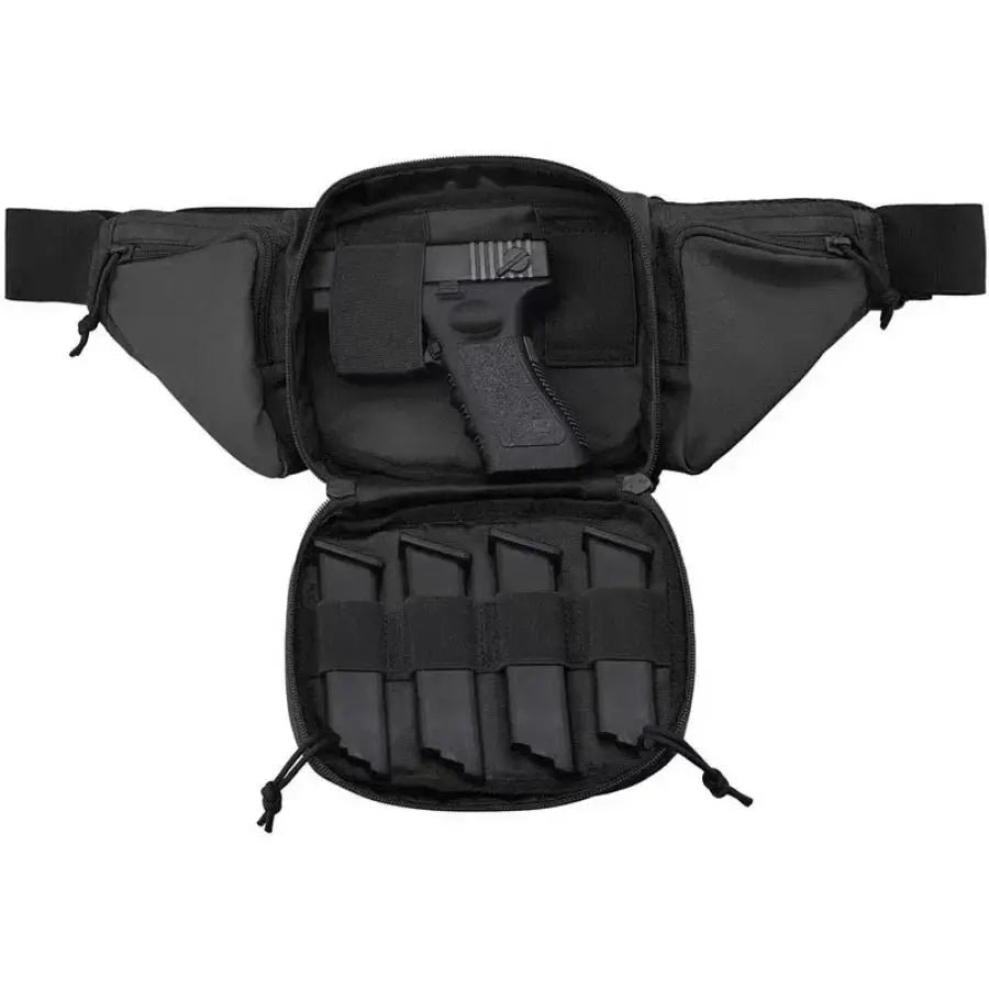 Simples Market tactical waist pack in black with handgun and multiple magazine slots