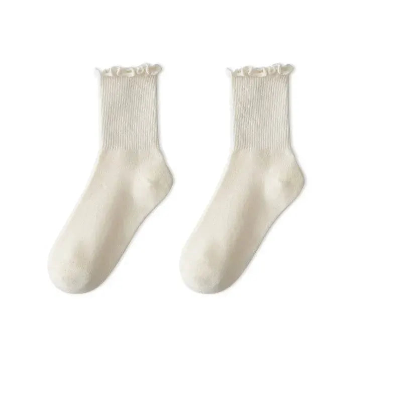 Cotton Ruffles Ankle Socks For Women Lolita Kawaii Korean Style Spring Black White 1 3 5 Pairs
