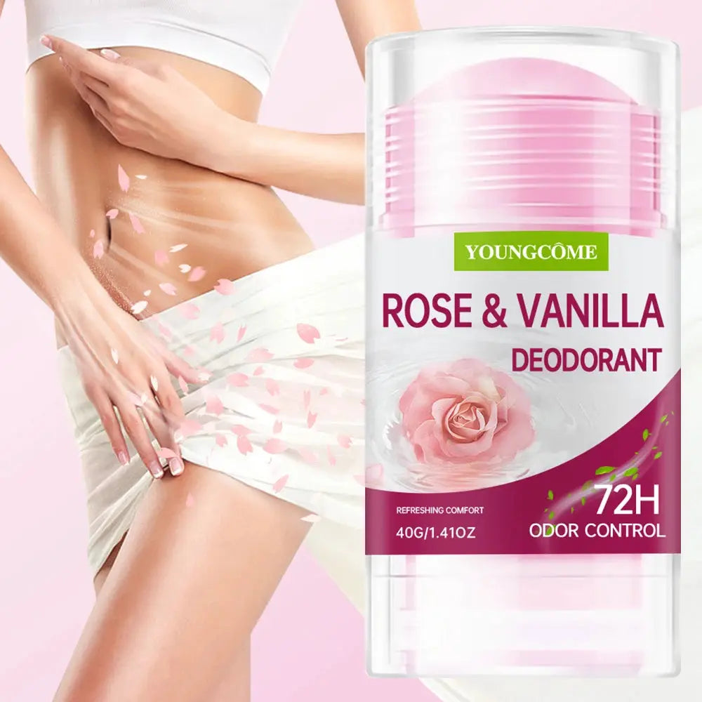 Deodorant stick Rose & Vanilla by YoungCome, pink packaging, 40 g