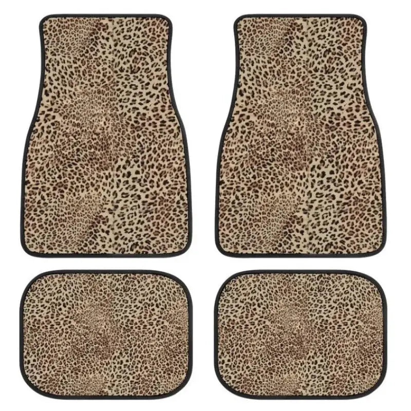 Leopard print car floor mats set by Simples Market, all-weather universal fit for front and rear seats (4 mats).