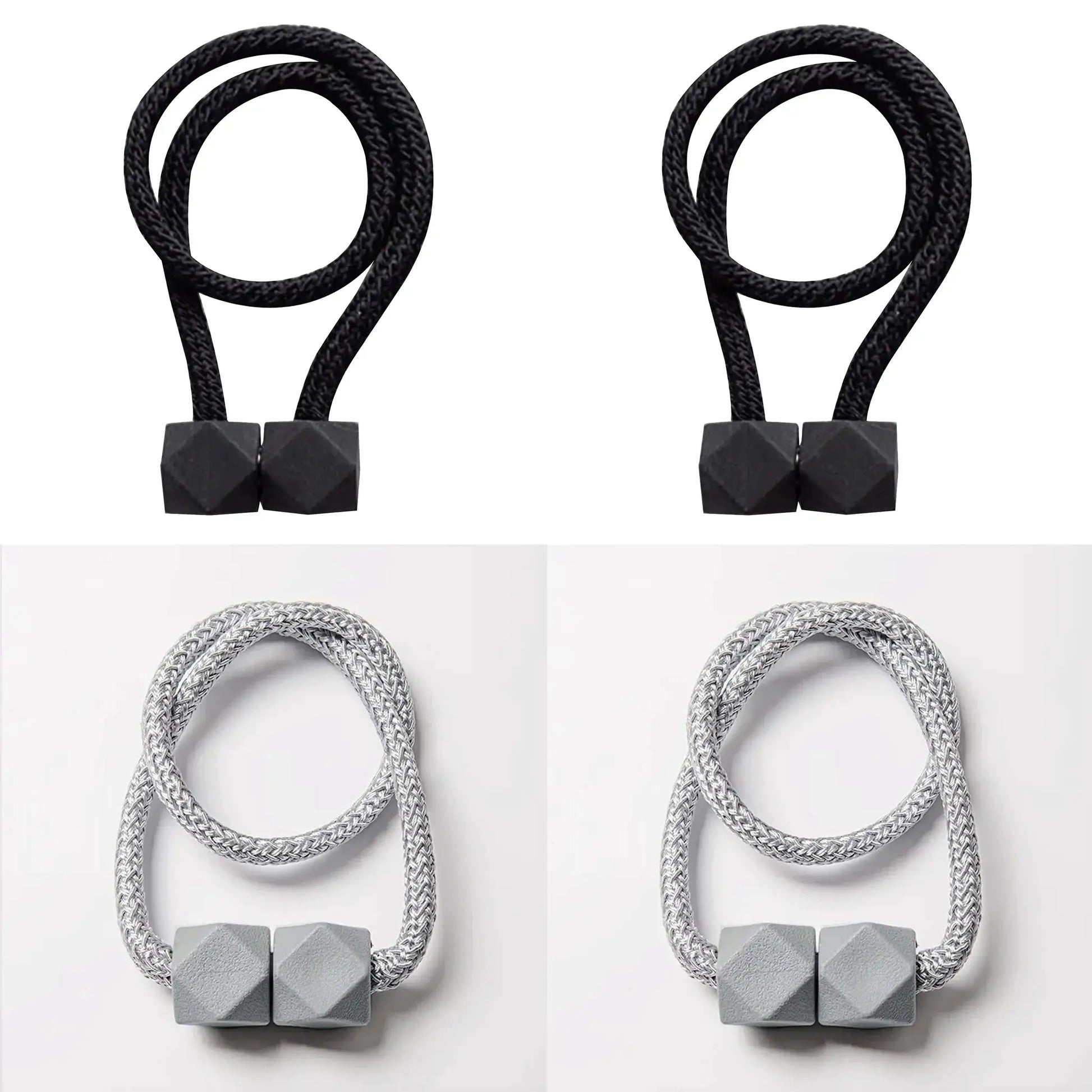 4-pack curtain tiebacks with magnets, thick black rope design, Simples Market