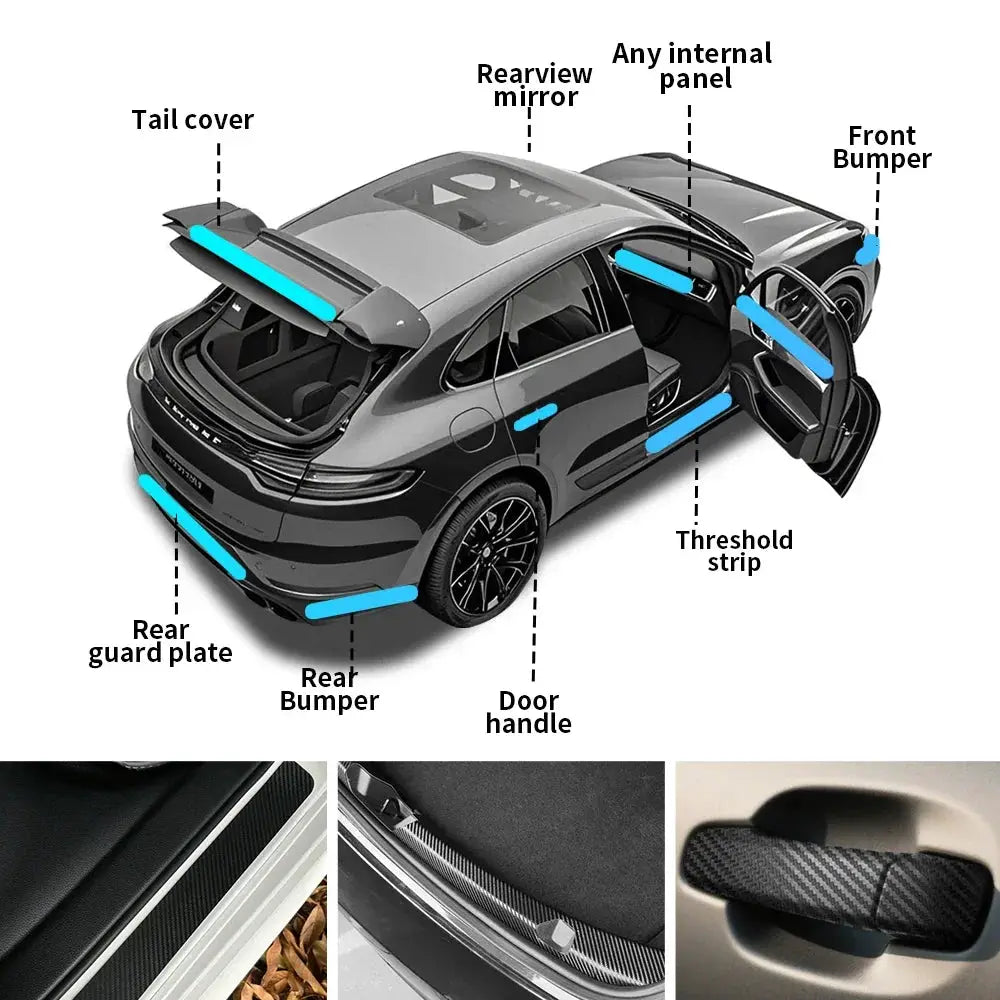 3D Carbon Fiber Car Sticker Paste Protector vinyl wrap by Simples Market, glossy black finish