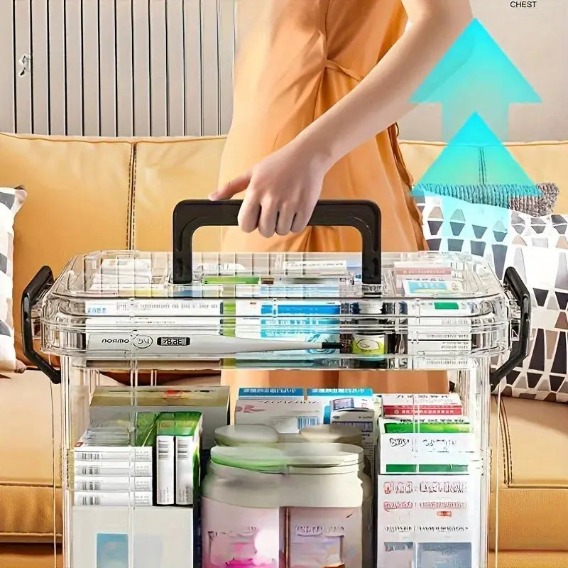 Modern Waterproof PVC Medicine Storage Box With Double Layer And Stackable Design Flip Top Closure Rectangle Shape