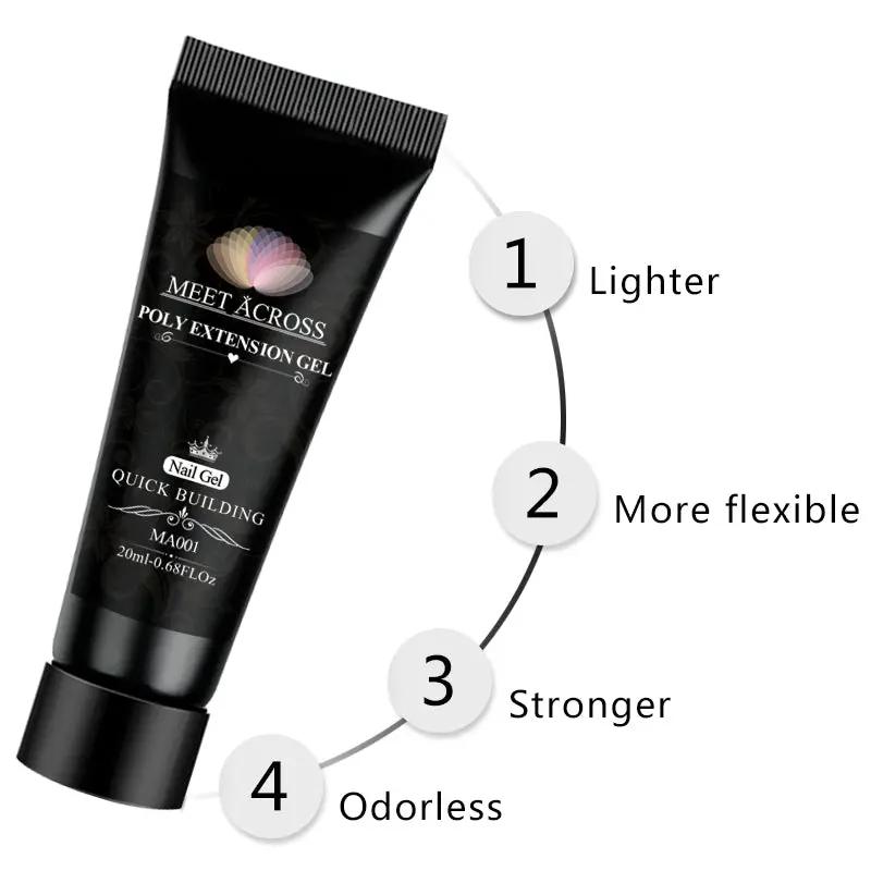 MEET ACROSS extension nail gel tube, black packaging with white lettering