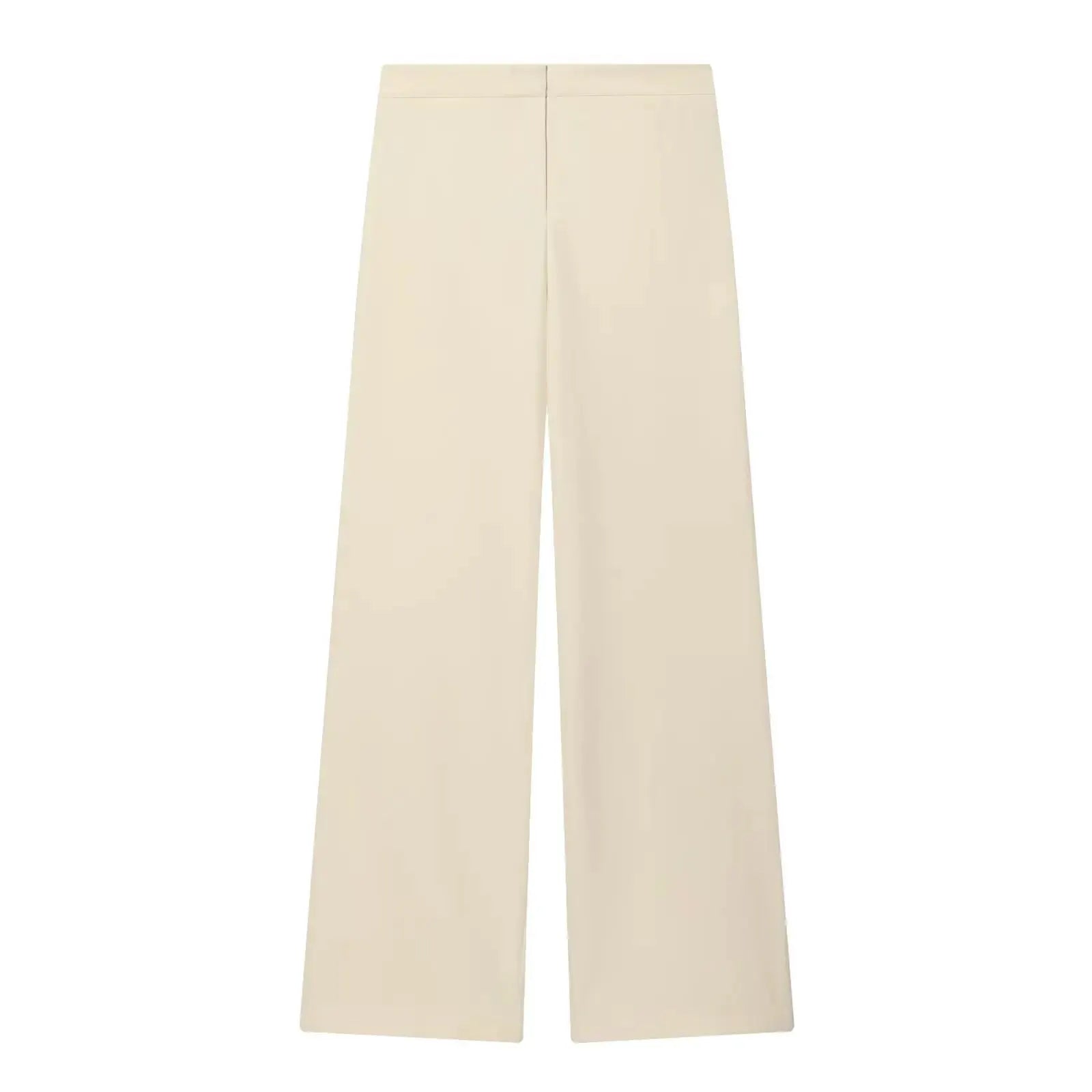Beige wide-leg women's pants, solid color, long length suitable for office wear