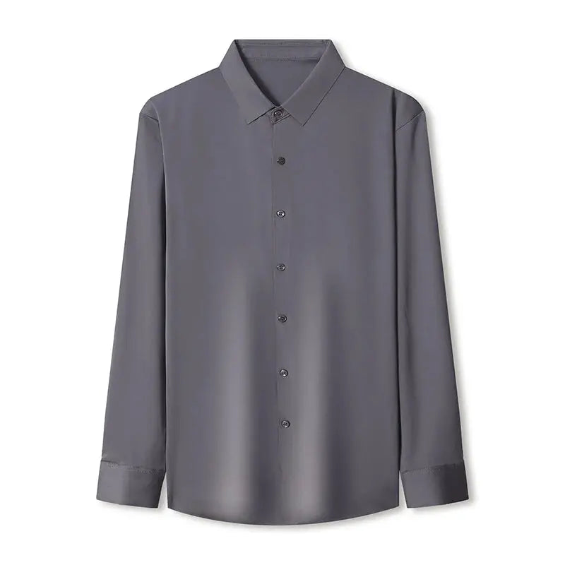 Men's solid gray wrinkle-resistant long-sleeve business casual shirt by Simples Market