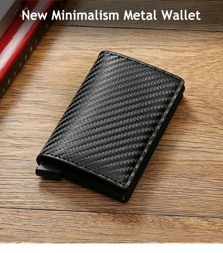 Simples Market RFID-blocking carbon fiber card wallet with mini pop-up card holder