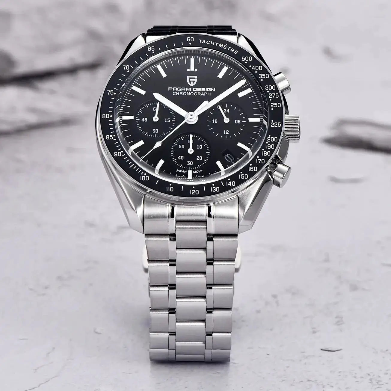 PAGANI DESIGN stainless steel quartz chronograph wristwatch with black dial