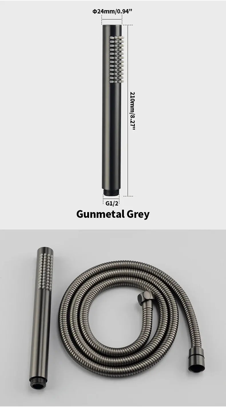 Gunmetal grey handheld shower head with flexible hose kit (2 pieces)
