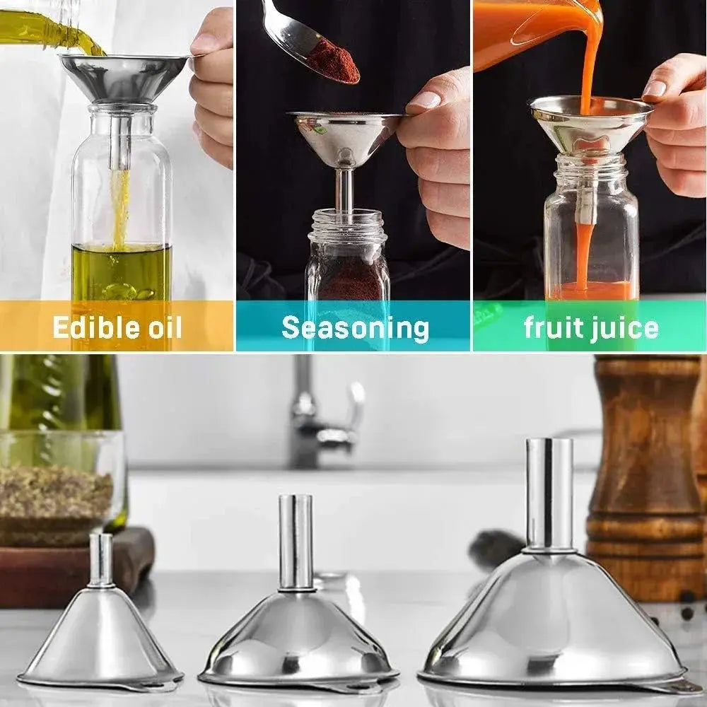 3 Pcs Stainless Steel Kitchen Funnels Set Food Grade 304 Stainless Steel For Filling Bottles Essential Oils Spices