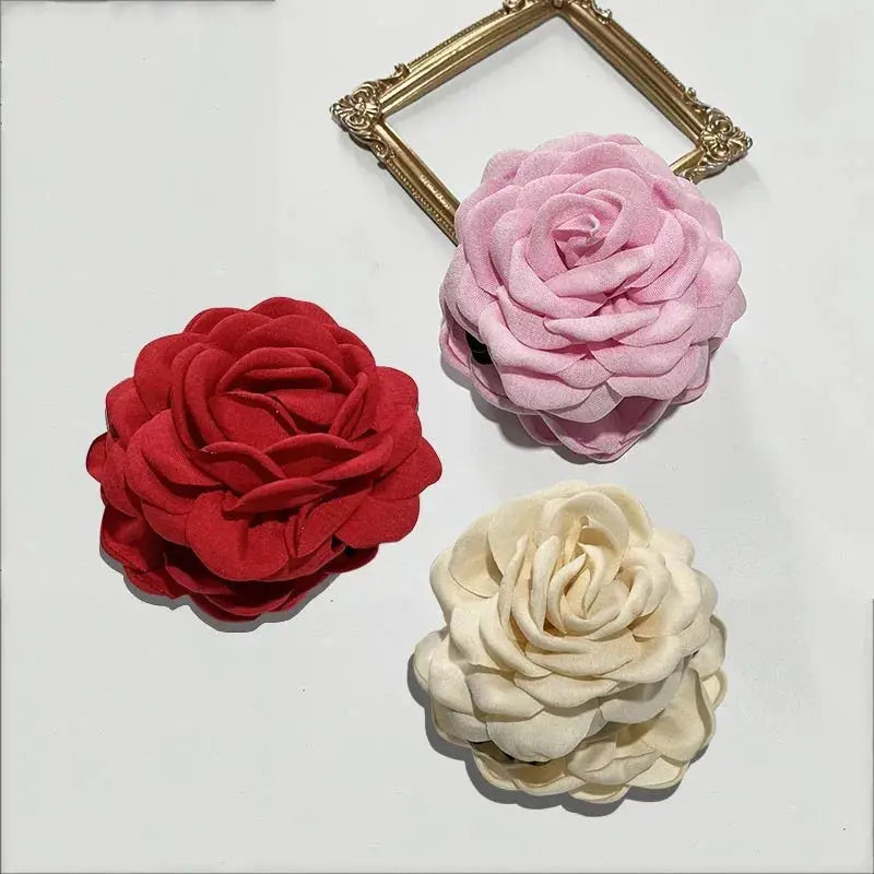 Maison Rose French Fabric Rose Hair Claw Clips Durable Plastic With Delicate Floral Pattern For Women And Girls