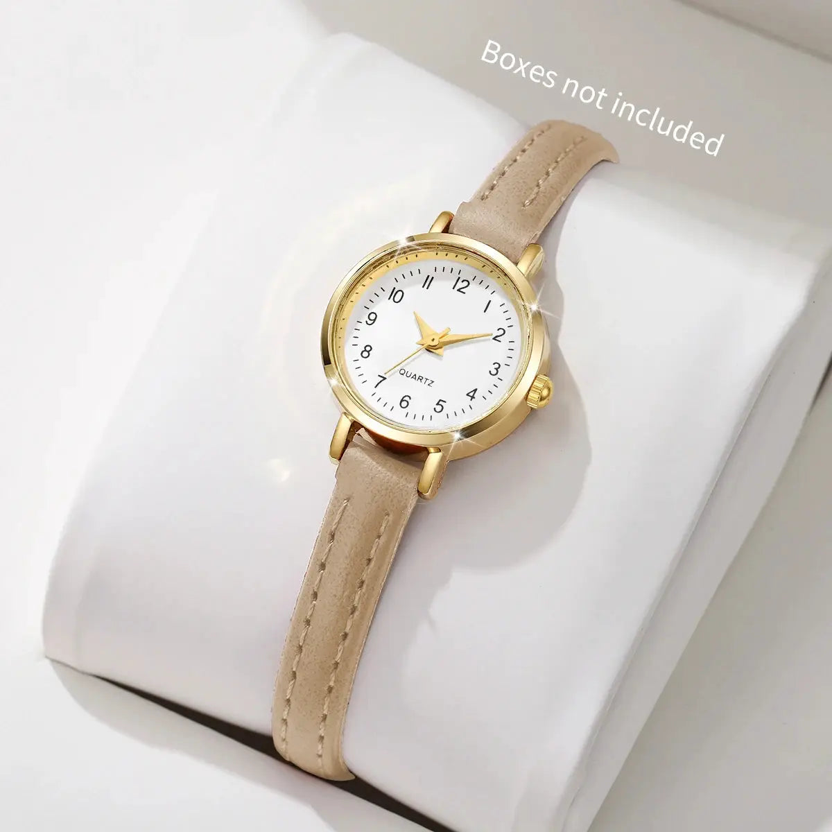 Women’s quartz watch with beige leather strap and gold-tone case