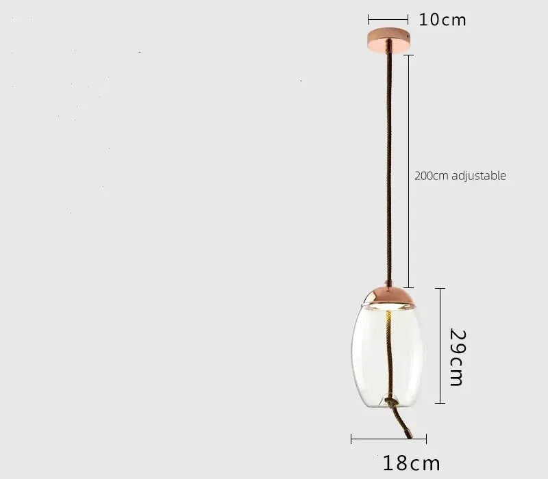 New minimalist pendant lamp with blue glass LED light, copper cap and hemp rope; adjustable 200cm cord.