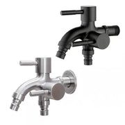 1/2in double-outlet faucet set of two with dual controls, Simples Market, black and chrome finishes.