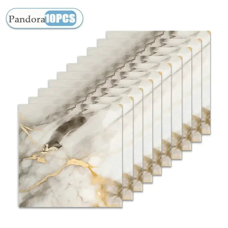 Self-adhesive marble wallpaper tiles, 30x30cm, set of 10, white gray with gold veining for kitchen and bathroom decor