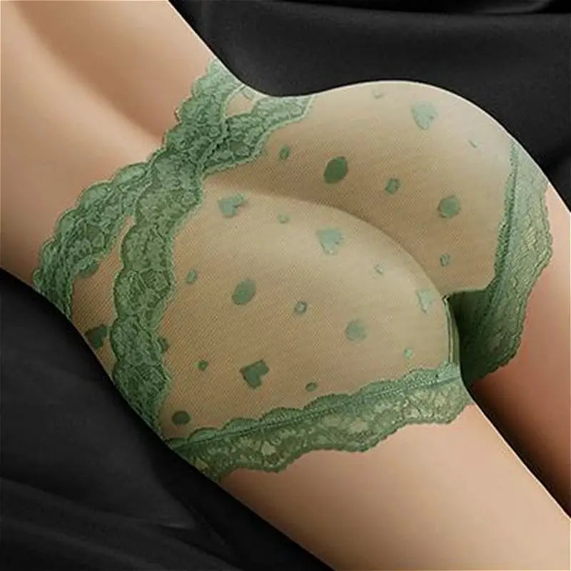 Lace high-waist panties by Simples Market in green sheer mesh with floral trim