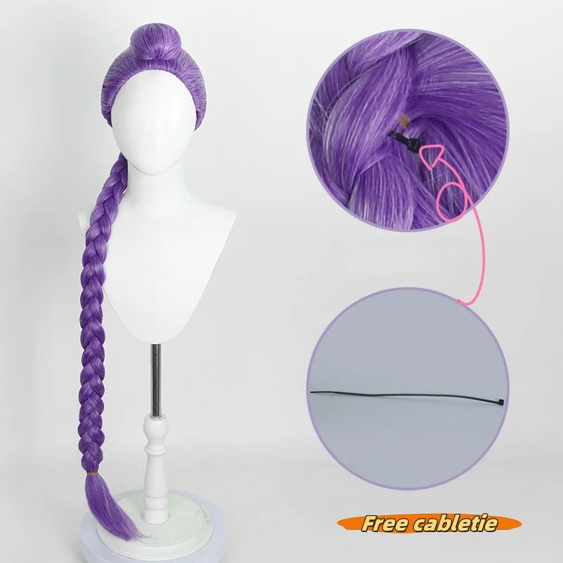 Simples Market cosplay wig, purple long braided with a top bun, heat-resistant synthetic hair