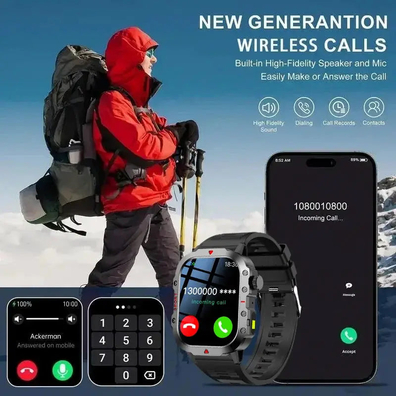LAXASFIT Rugged Military Outdoor Smartwatch With 2.01 Inch HD Touch Screen And Voice Bluetooth Calling