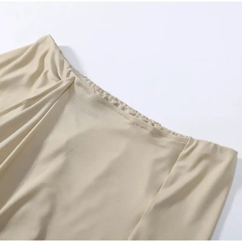 Elegant Two Piece Set High Neck Crop Top With Irregular Pleated Skirt