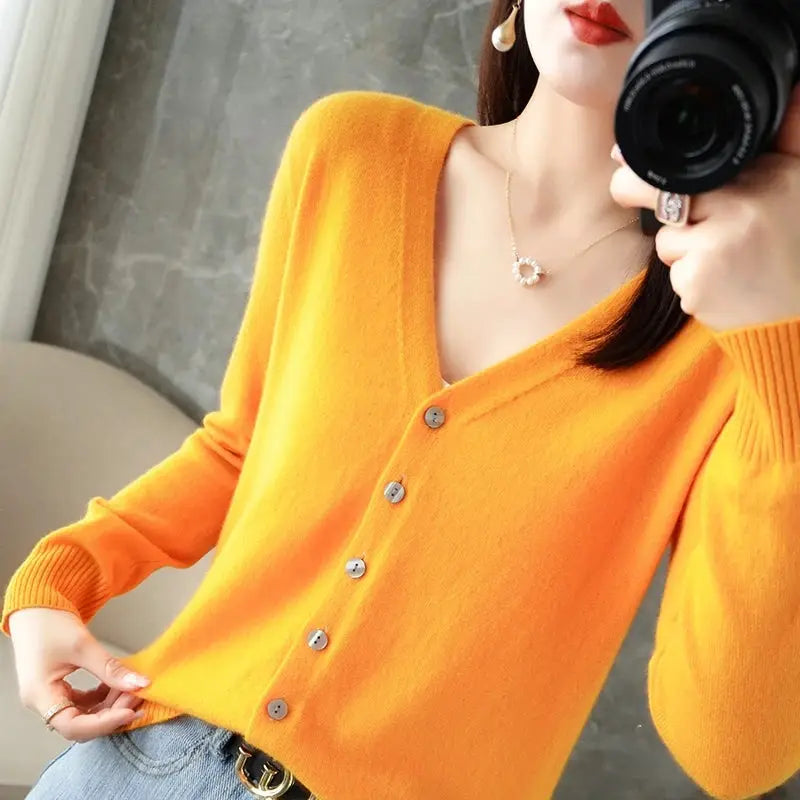 Zhi D035 V Neck Loose Knit Cardigan For Women Warmth And Daily Comfort For Autumn And Winter