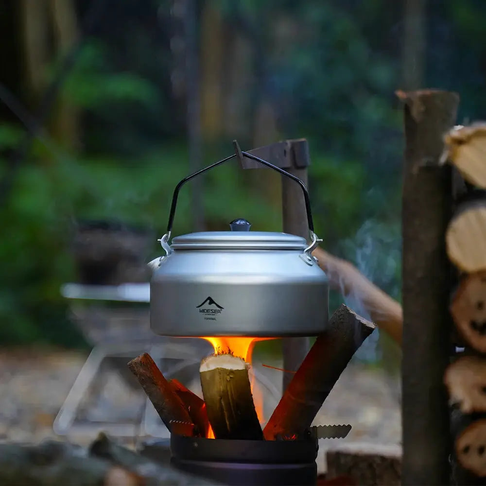 Widesea 1L Pure Aluminum Camping Kettle Portable Short Mouth Design With Removable Handle For Quick Boiling Outdoors