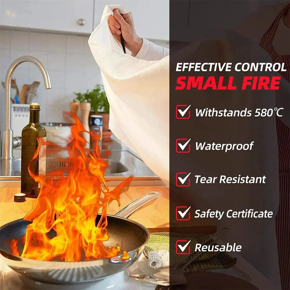 Portable Emergency Fire Blanket for Quick Fire Suppression, Fireproof Safety Cover for Kitchen, Car, Camping