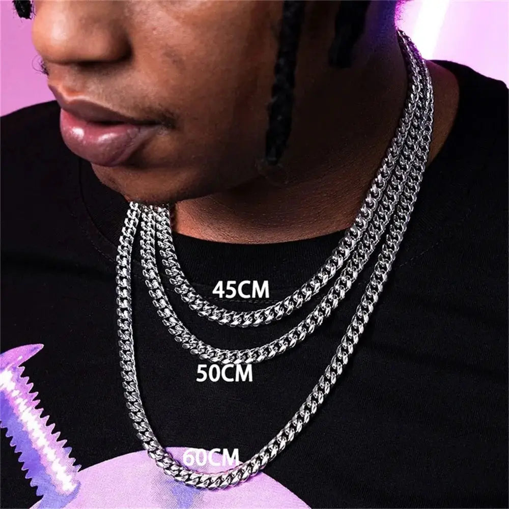 Stainless Steel Punk Curb Cuban Link Necklace 3mm 5mm 7mm For Men Women Black Gold Color Choker