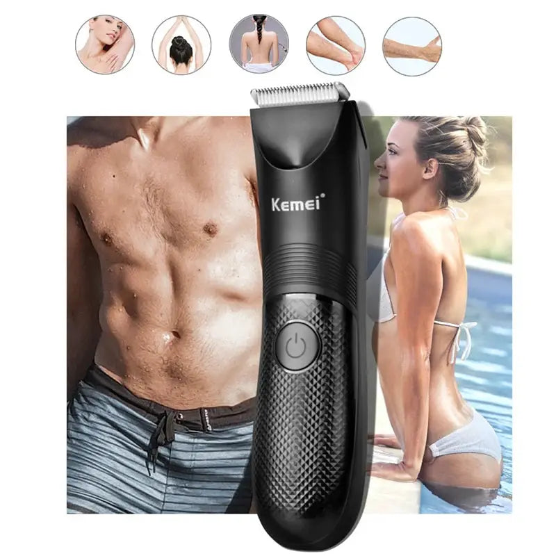 Kemei KM-1838 groin area hair trimmer, black with ceramic blade and waterproof design