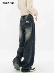Harajuku Streetwear High Waist Jeans Loose Wide Leg Denim Trousers