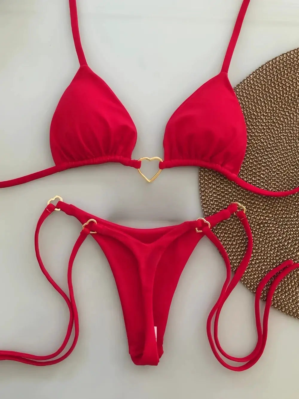 Sexy Halter Bikini Set Solid Color Low Waist Two Piece Swimsuit Triangle Top Thong Bottom Brazilian Biquinis