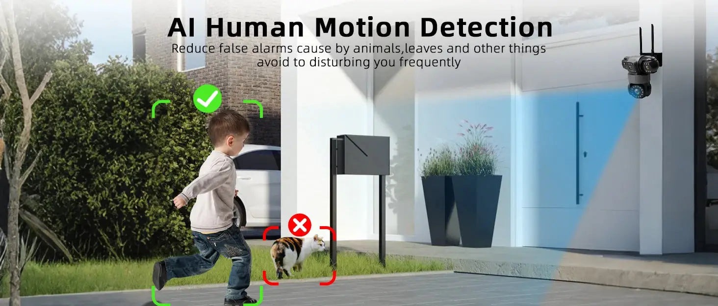Simples Market outdoor black WiFi security camera with 4 lenses, 360° view, 16x zoom, PTZ CCTV for home surveillance