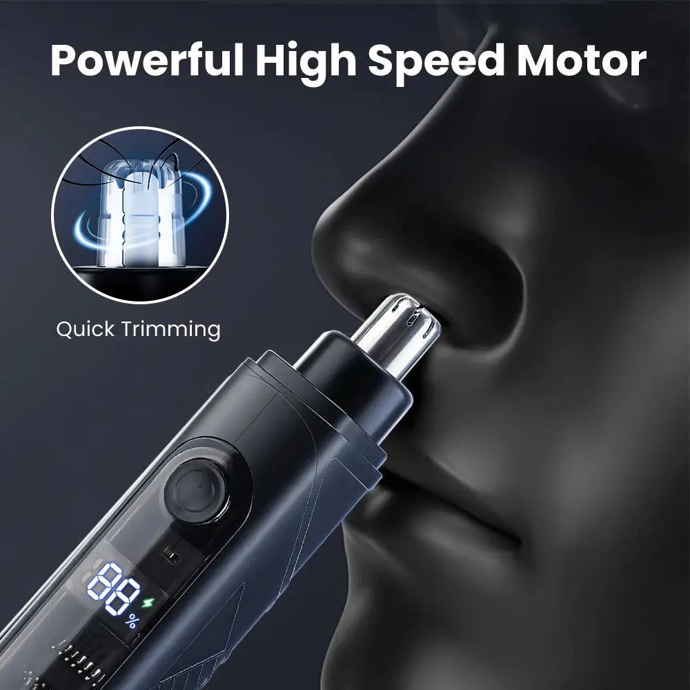 Simples Market mini washable electric razor travel shaver with Type-C charging, blue-black body, digital display.