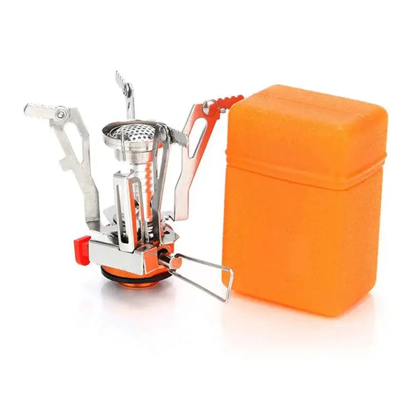 Ultra-light gas camping stove set with aluminum alloy frame and orange carrying case