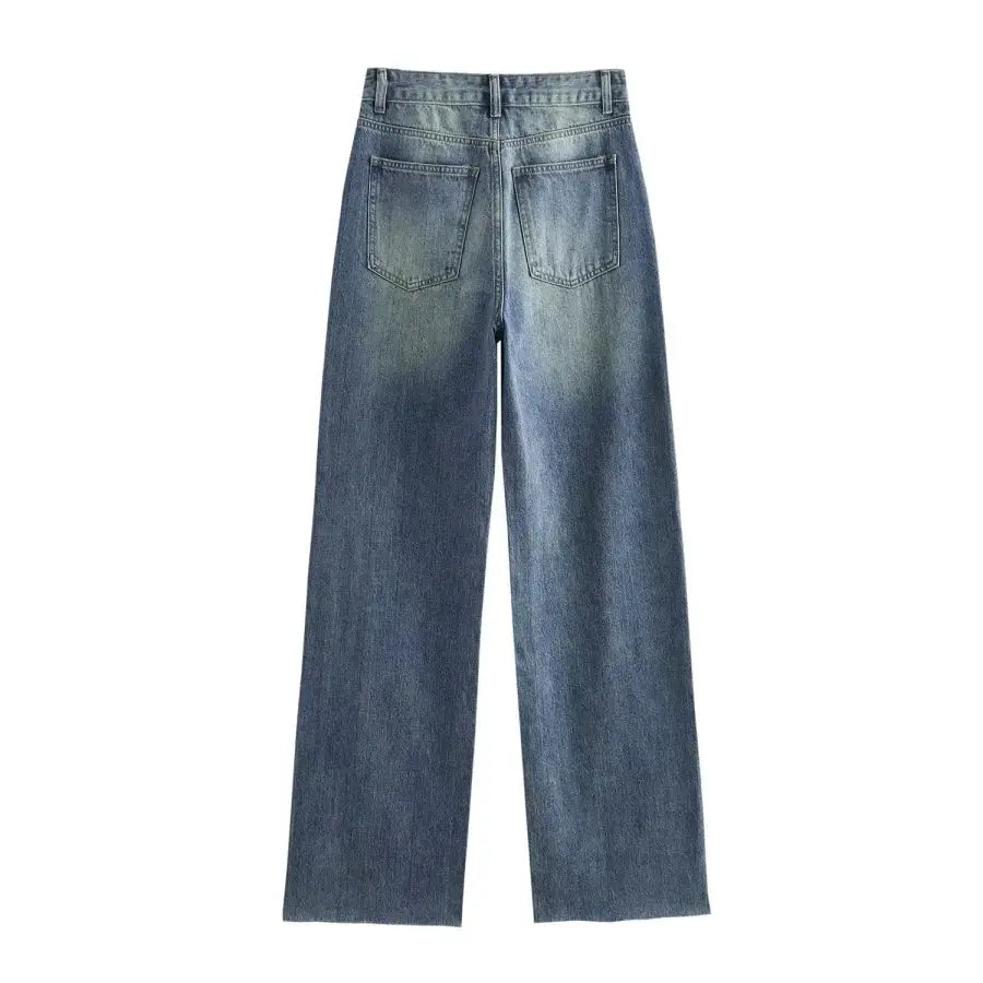 ETJ Wide Leg High Waist Jeans Women Five Pocket Washed And Comfortable