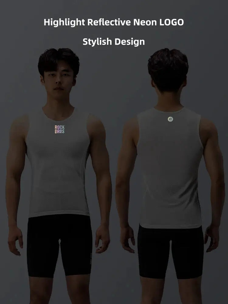 ROCKBROS men's sleeveless breathable bike vest; gray mesh with front logo and back logo (2 views)