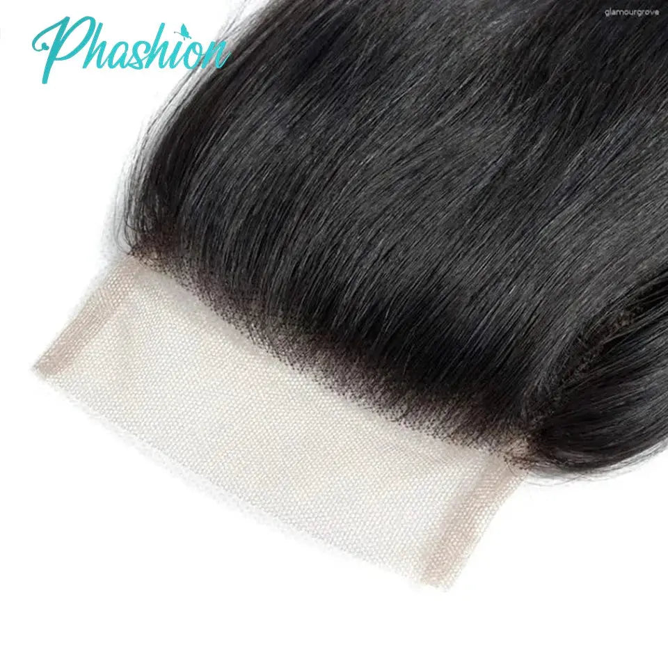 Phashion lace closure hairpiece with black straight hair and transparent Swiss lace