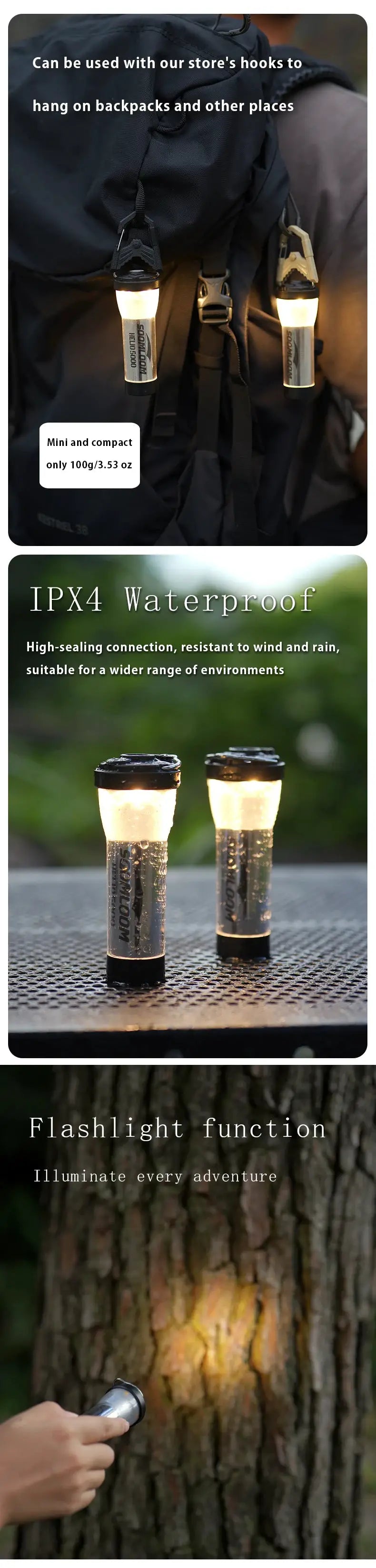 Soomloom Helio 5000 camping lanterns (2) by Simples Market, 5000mAh battery, Type-C cable, IPX4 waterproof LED lamp