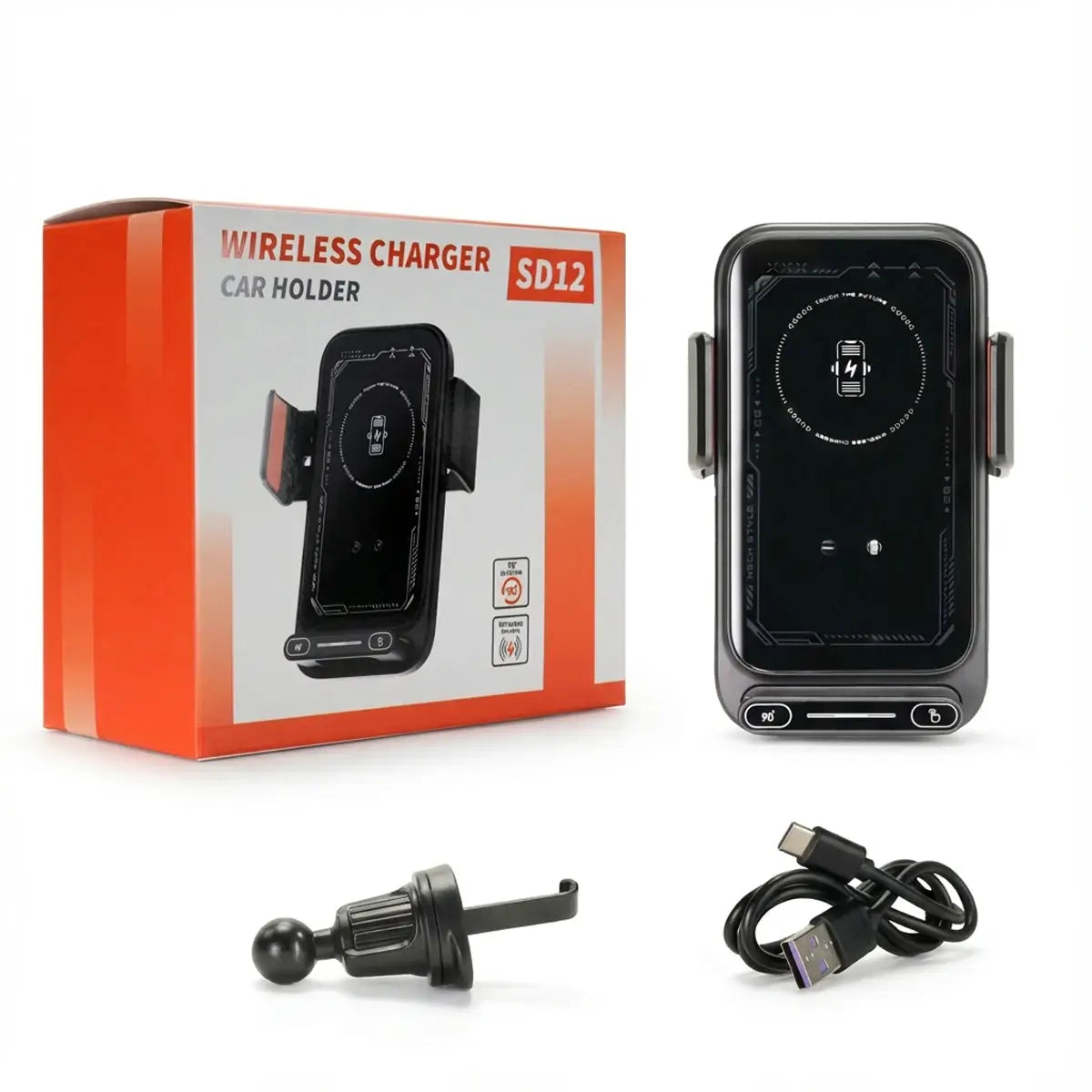 Car Phone Charger Holder 15W Wireless and Wired Charger Auto Sensing One Touch Release Rotation Qi FCC RoHS Certified