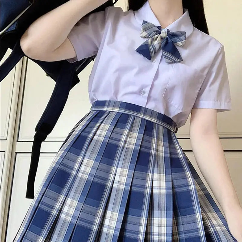 ZOKI blue plaid pleated high-waist skirt by Simples Market