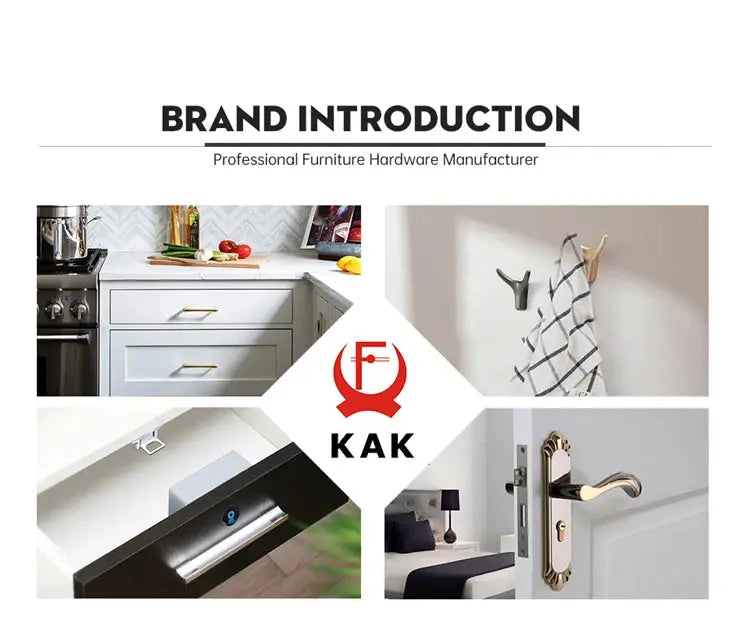 KAK smart door lock collage featuring the KAK logo and various home hardware scenes