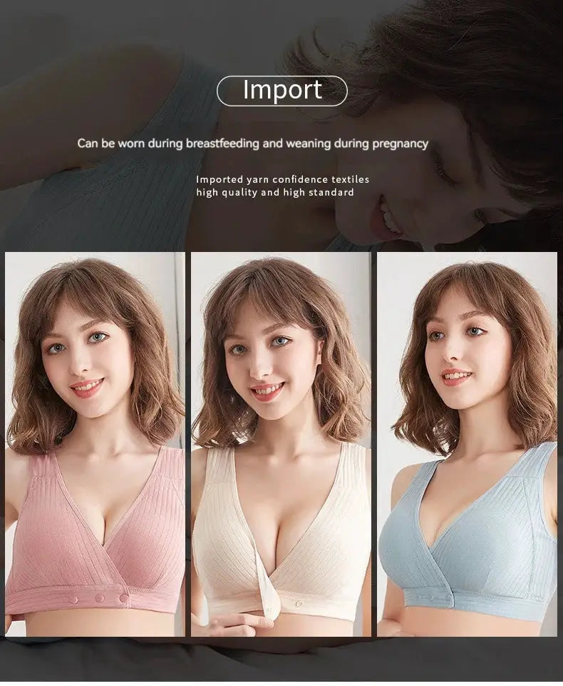 Simples Market vest-style cotton bralette set, front-buckle, lightweight 3-pack (pink, beige, blue)