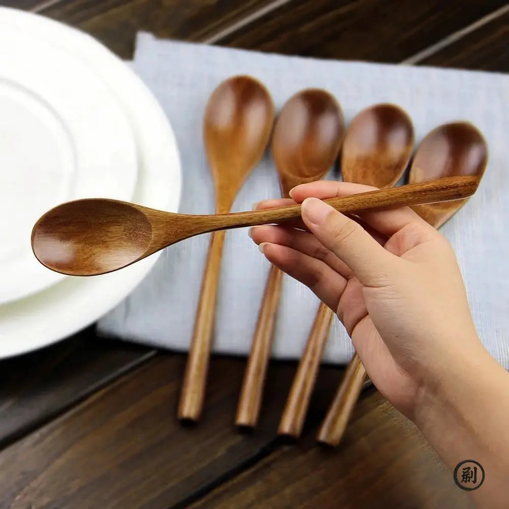 5 Piece Natural Wooden Spoon Set With Ellipse Ladle Spoon And Fork Eco Friendly Kitchen Tableware For Cooking