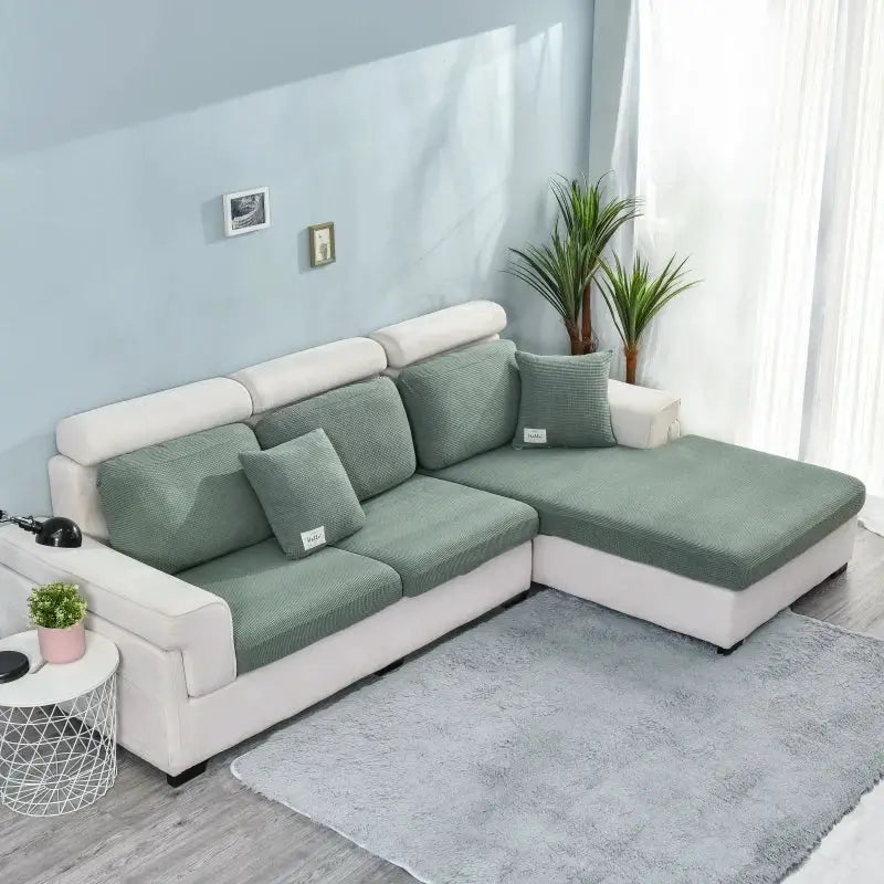 Thicken Elastic Sofa Cover by Simples Market in solid green for living room sofas